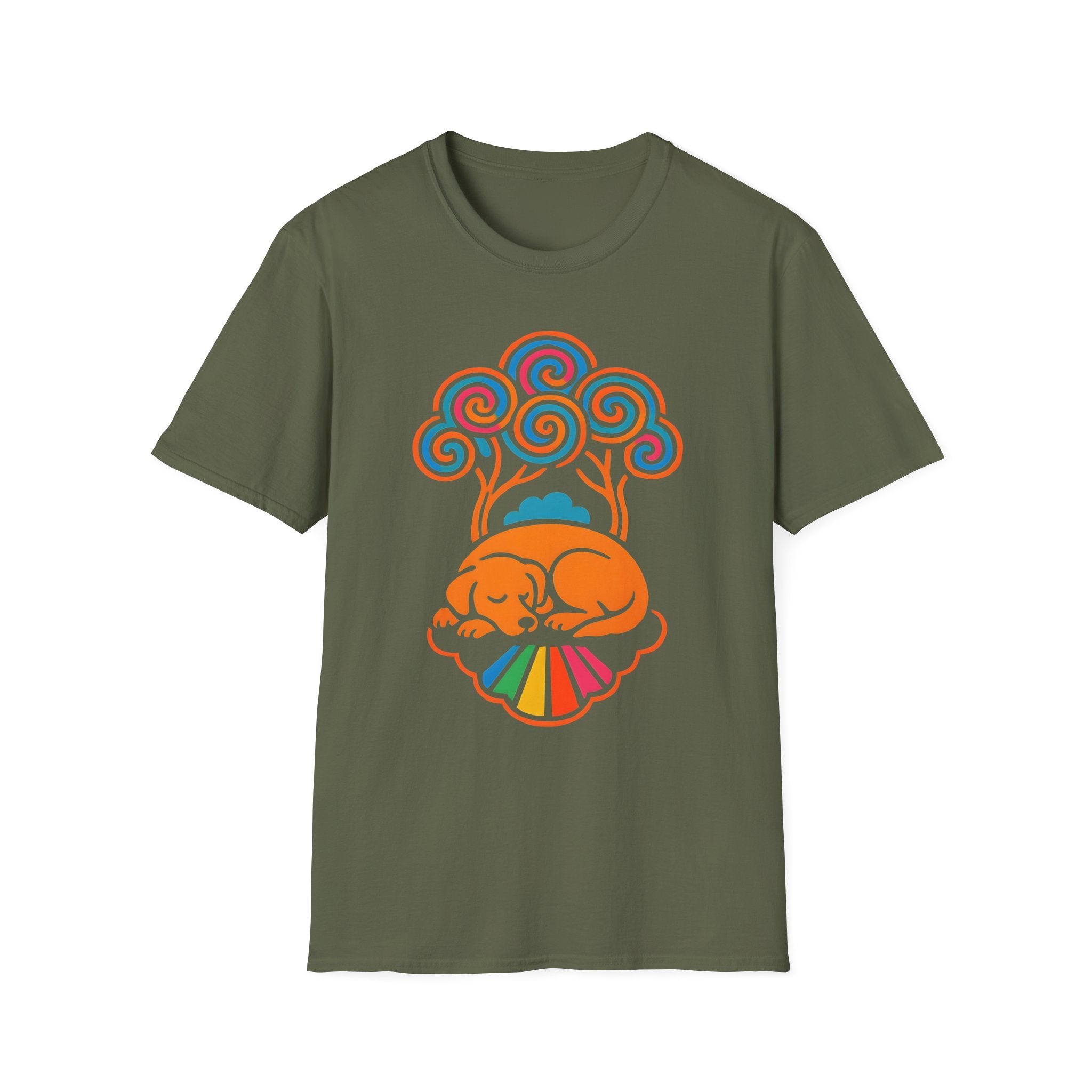 Colorful Sleeping Dog Trippy Tree Psychedelic T-Shirt