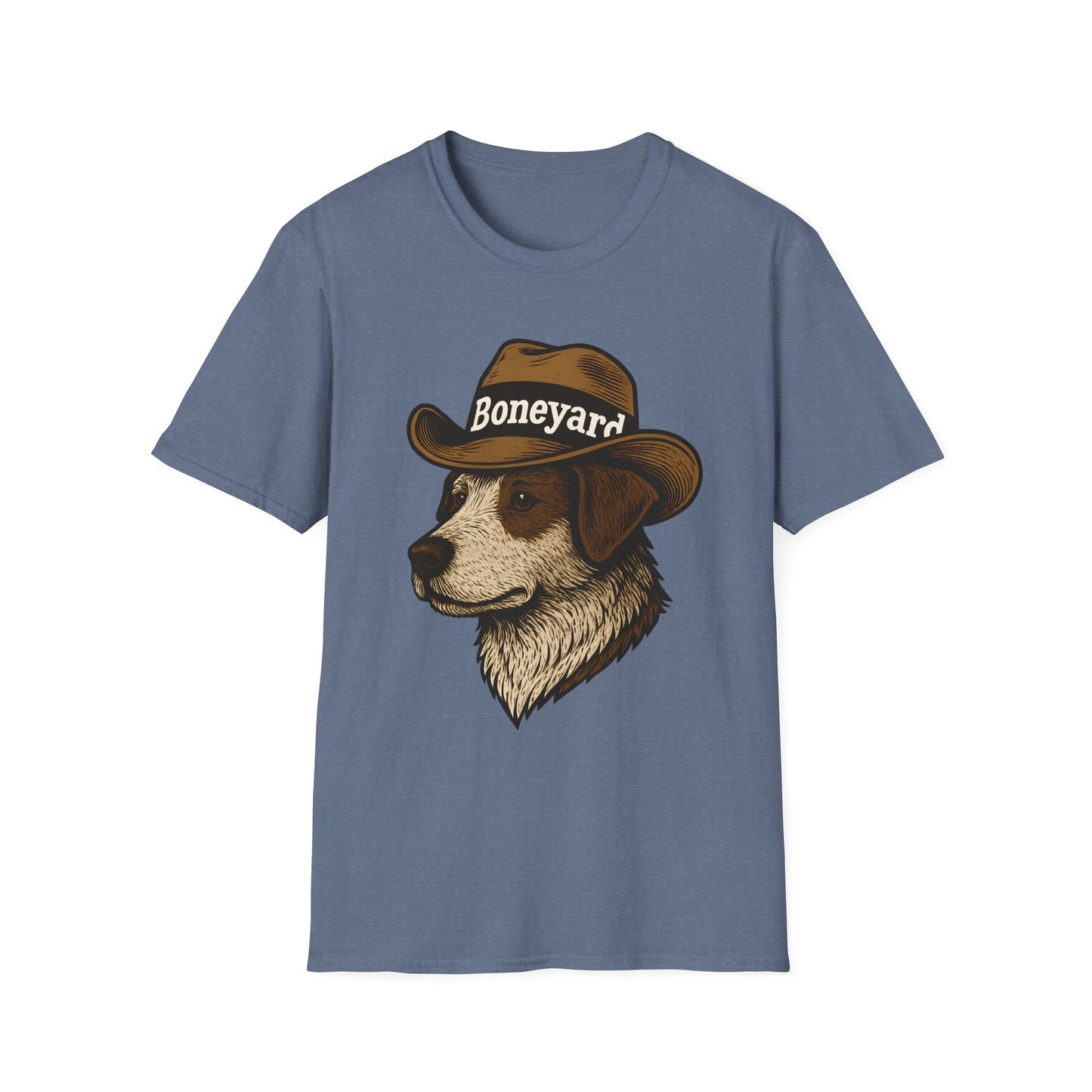 Cowboy Dog T-Shirt – Boneyard Western Pet Lover Tee, Unisex Soft style T-Shirt, Animal Lover Gift, Casual Wear, Pet Owner Apparel, Birthday Present