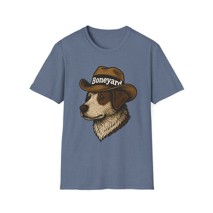 Cowboy Dog T-Shirt – Boneyard Western Pet Lover Tee, Unisex Soft style T-Shirt, Animal Lover Gift, Casual Wear, Pet Owner Apparel, Birthday Present