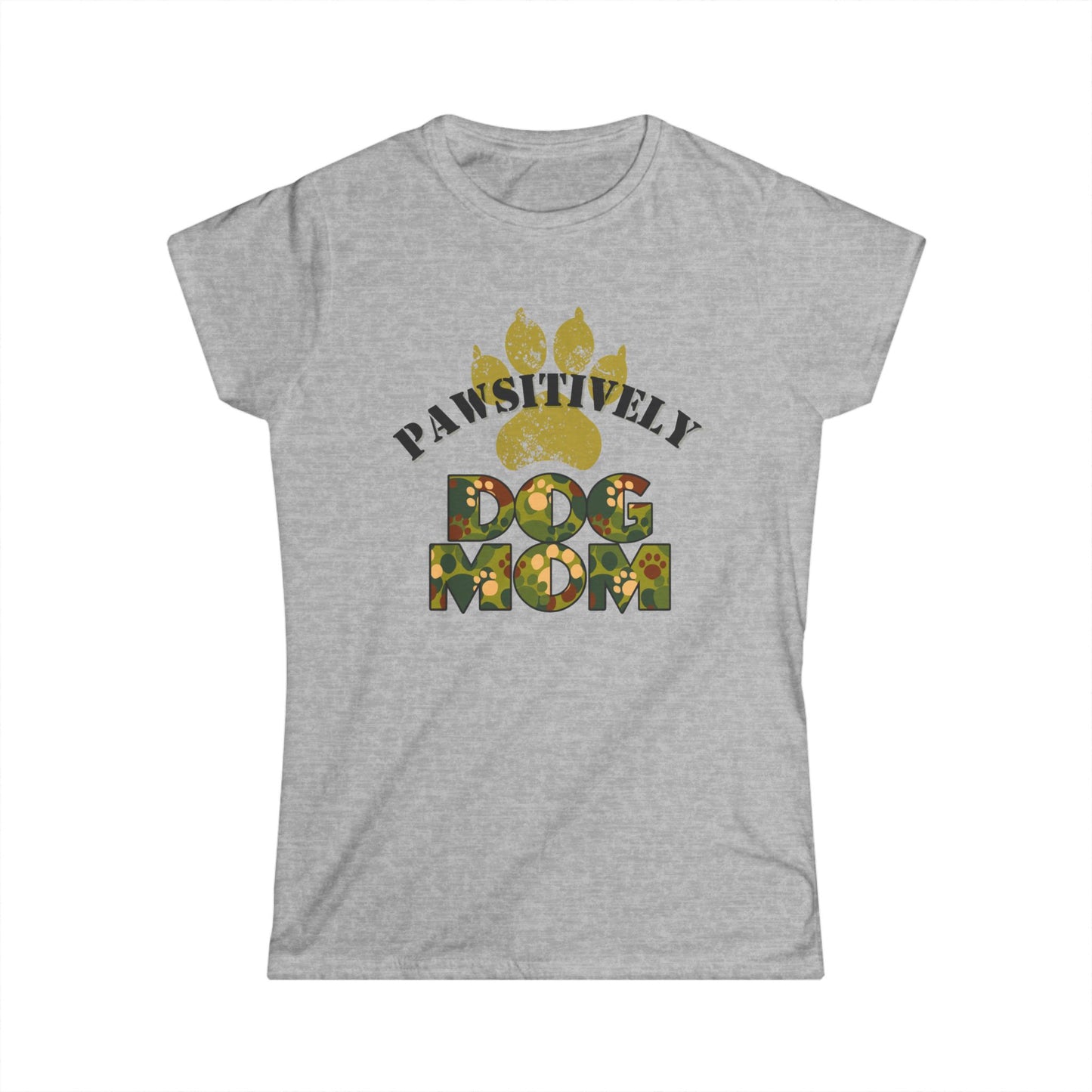 Pawsitively Dog Mom Shirt – Camo Paw Print Design
