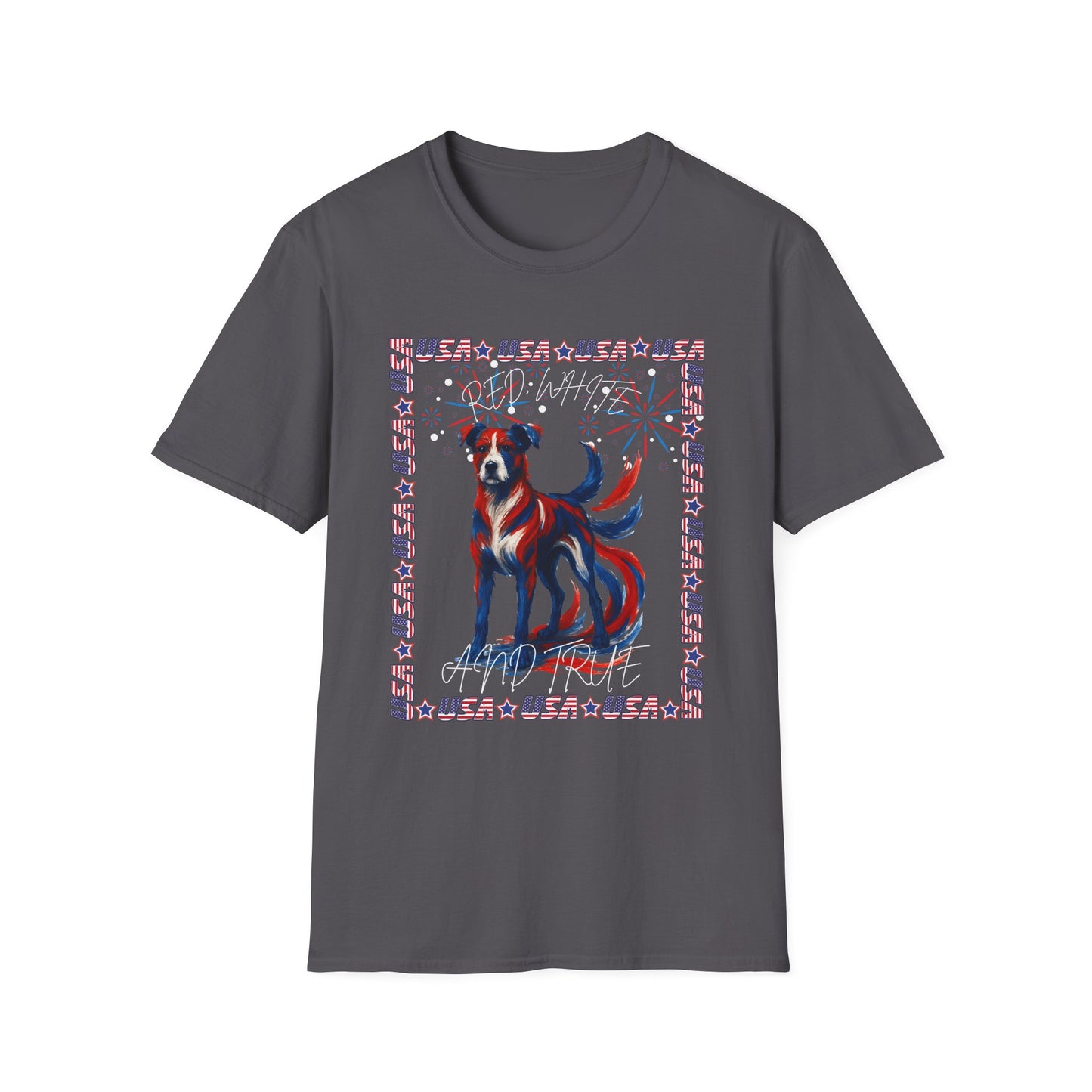 Patriotic Dog T-Shirt | Unisex Softstyle Tee | 4th of July | Casual Wear | Gift for Dog Lovers | Fun Summer Shirt
