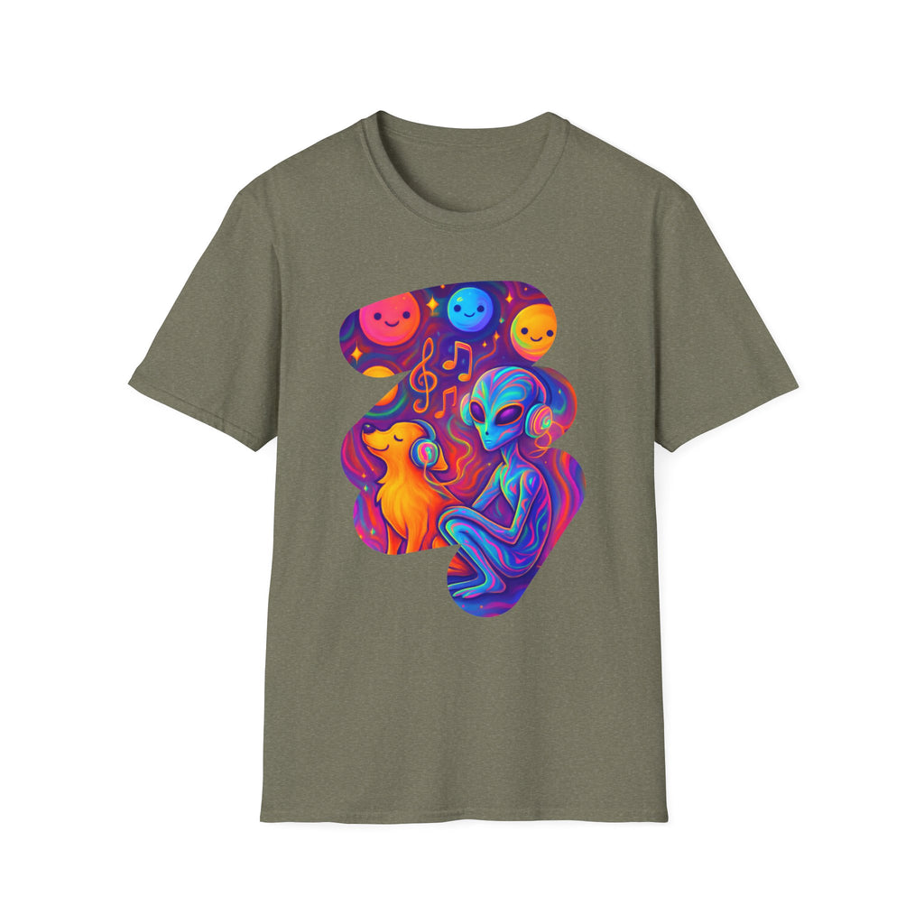 Psychedelic Alien Dog Headphones T-Shirt