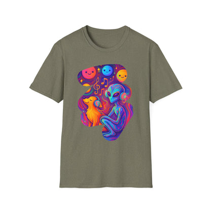 Psychedelic Alien Dog Headphones T-Shirt - Music Tee