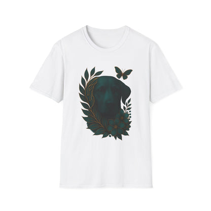 Cyber Floral Dog Silhouette T-Shirt - Unisex Softstyle Tee, Pet Lover Gift, Nature-Inspired Apparel, Casual Wear, Birthday Gift, Spring Fashion