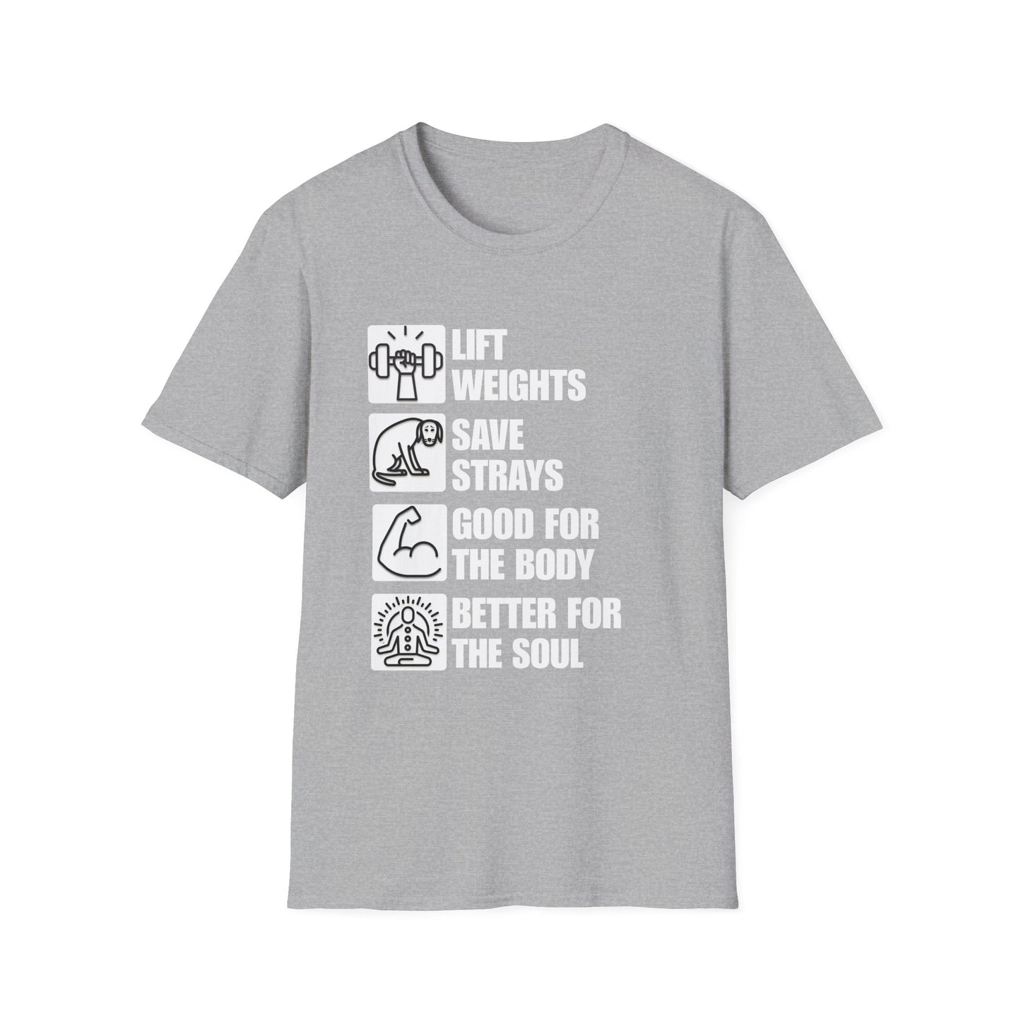 Lift Weights Save Strays T-Shirt | Fitness Dog Rescue Tee