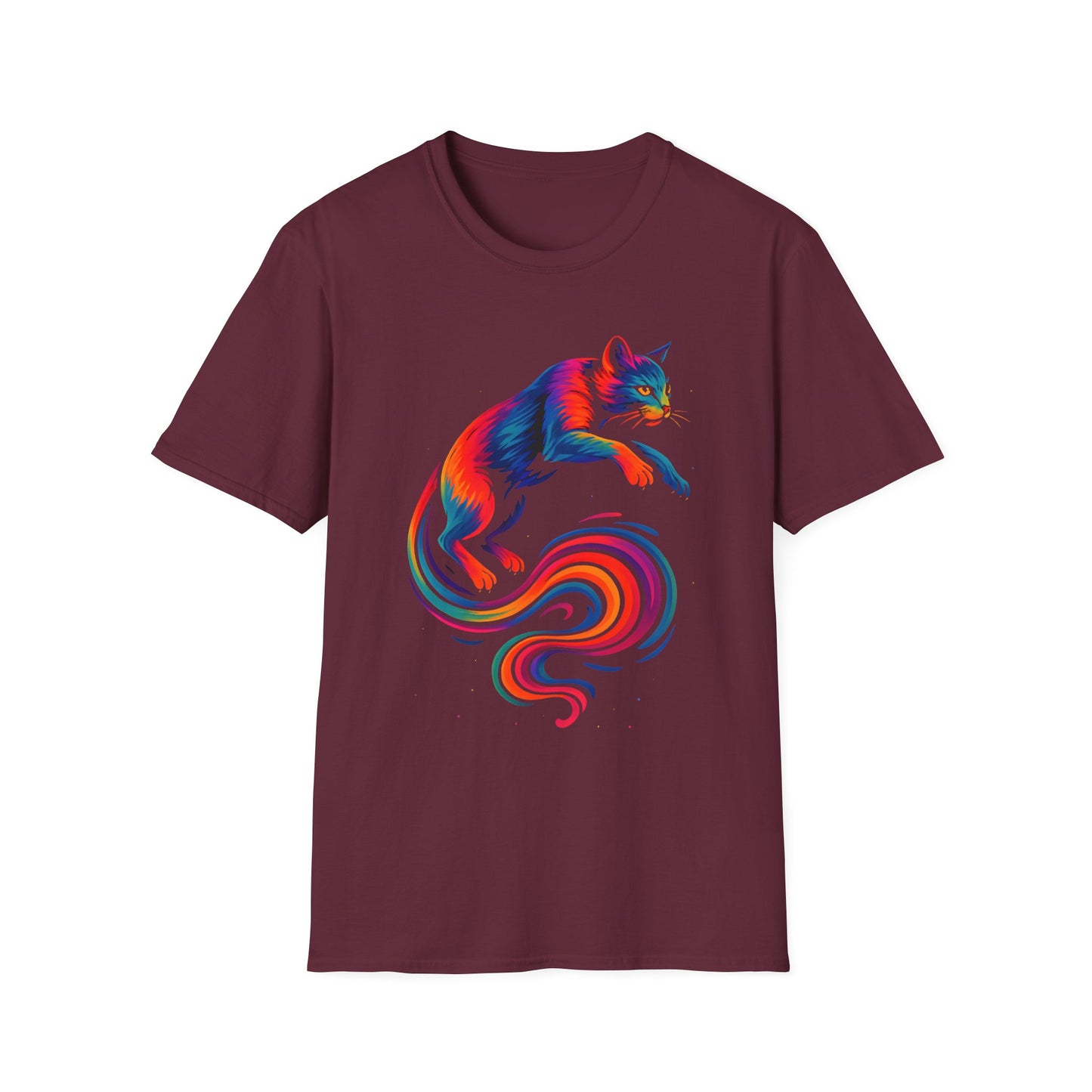 Rainbow Cat Unisex Softstyle T-Shirt, Colorful Cat Tee, Gift for Cat Lovers, Cute Pet Shirt, Fun Casual Outfit, Pride Apparel