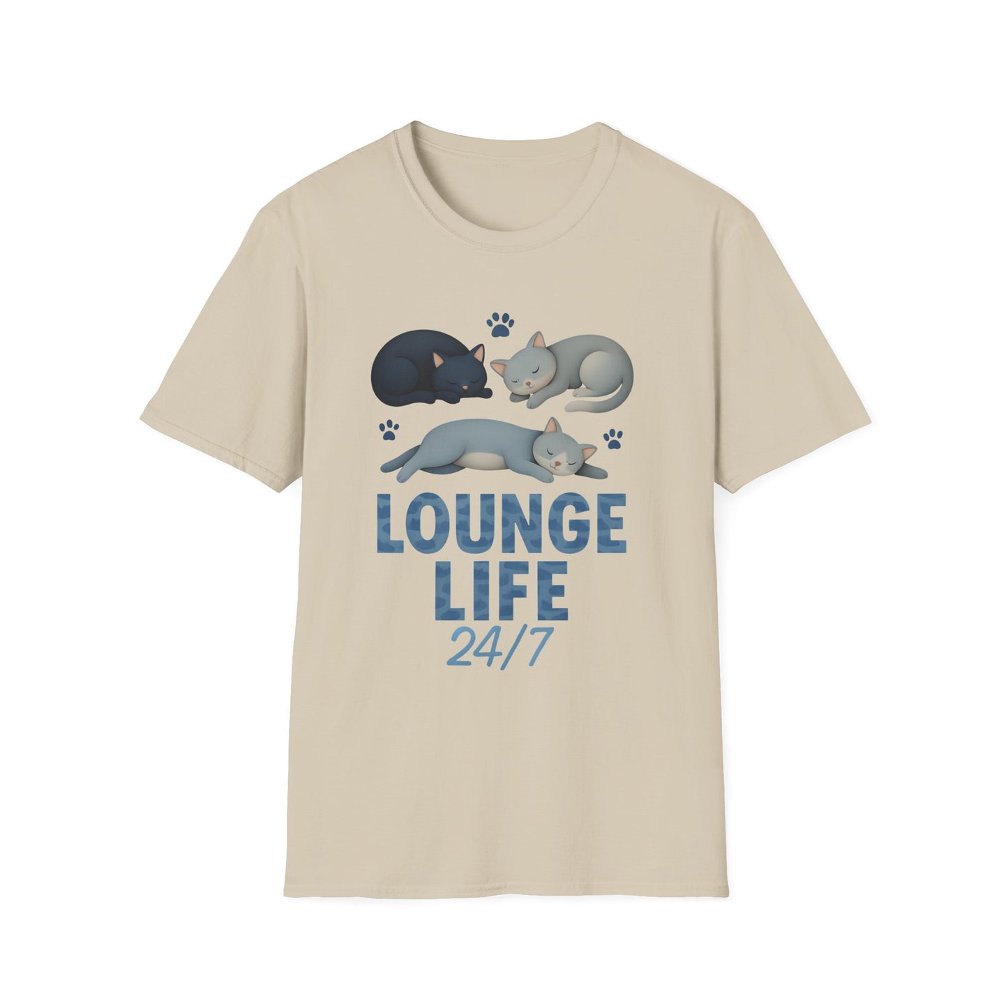 Lounge Life 24/7 Cute Sleeping Cats Funny T-Shirt,Gift for Cat Owners, Cat-Themed Apparel