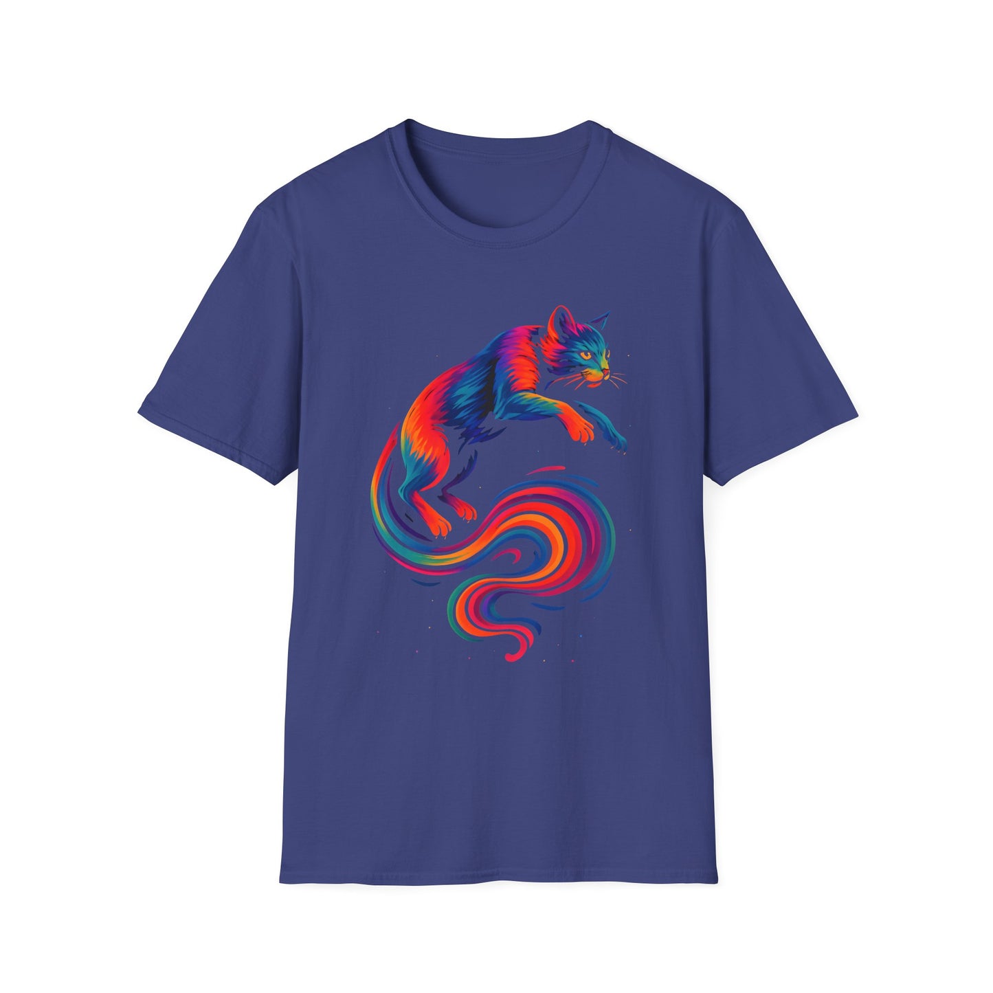 Rainbow Cat Unisex Softstyle T-Shirt, Colorful Cat Tee, Gift for Cat Lovers, Cute Pet Shirt, Fun Casual Outfit, Pride Apparel