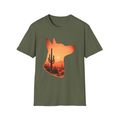 Desert Dog Silhouette T-Shirt | Unisex Graphic Tee, Dog Lover Gift, Nature Vibe Shirt, Outdoor Adventure Apparel, Casual Everyday Wear