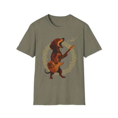 Rockin' Dachshund T-Shirt, Music Lover Tee, Unisex Dog Shirt, Gift for Pet Owners, Casual Wear, Birthday Gift, Festival Attire