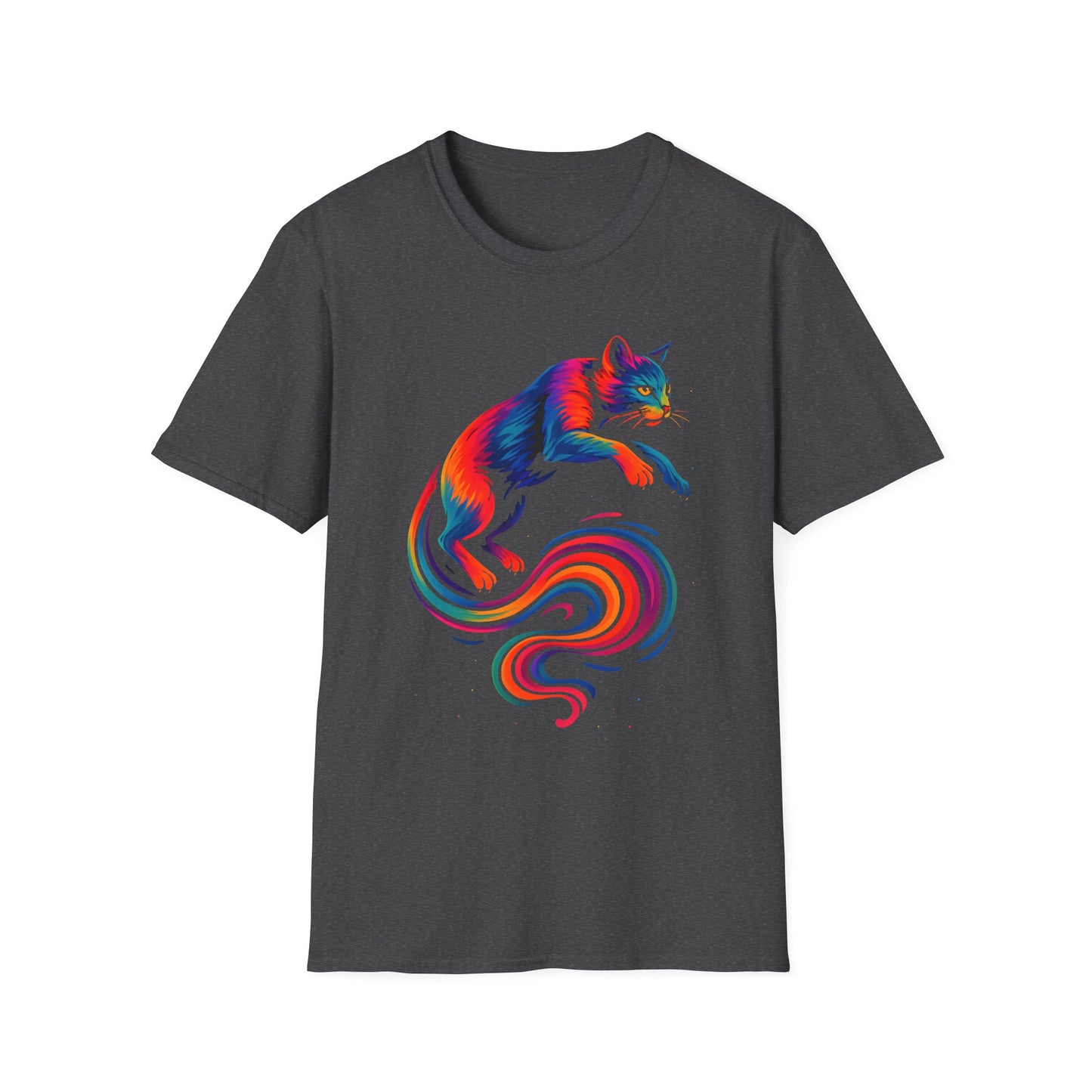 Rainbow Cat Unisex Softstyle T-Shirt, Colorful Cat Tee, Gift for Cat Lovers, Cute Pet Shirt, Fun Casual Outfit, Pride Apparel