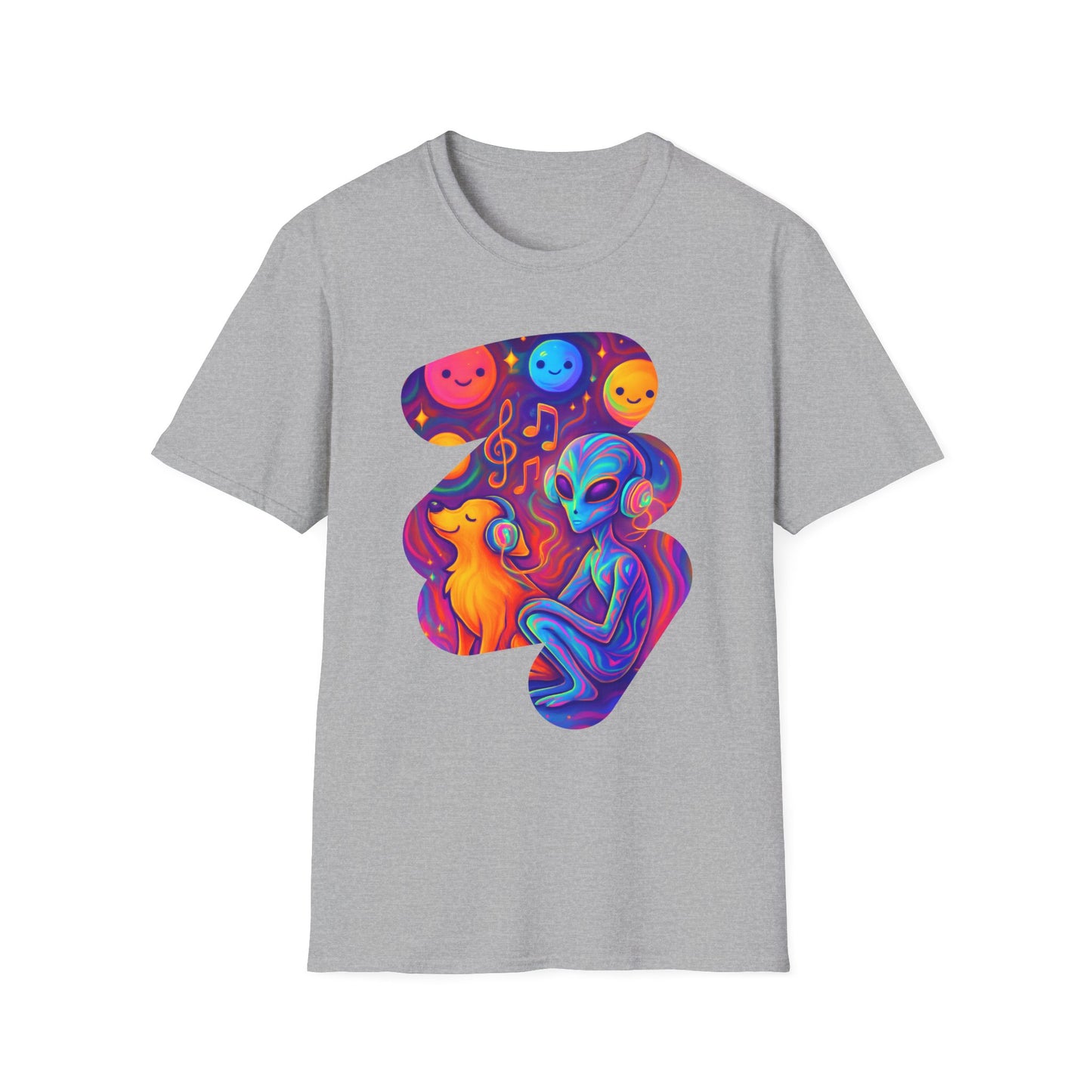 Psychedelic Alien Dog Headphones T-Shirt - Music Tee