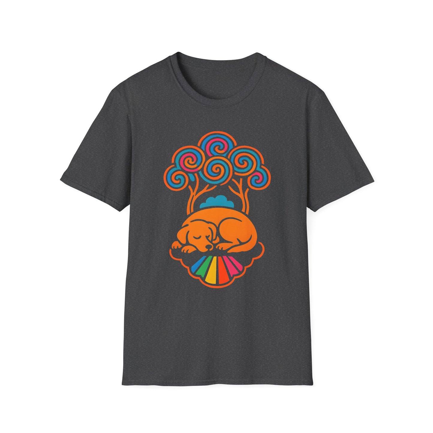 Colorful Sleeping Dog Trippy Tree Psychedelic T-Shirt , Comfortable Tee, Gift for Dog Lovers, Casual Style, Fun and Colorful Graphic
