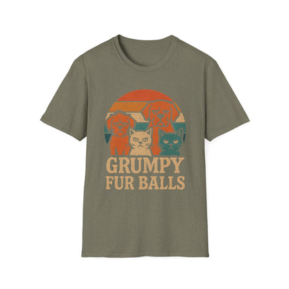 Grumpy Fur Balls Funny Cat and Dog T-Shirt for Pet Lovers.Funny Animal Shirt, Gifts for Dog Owners, Cat Lover Apparel, Cute Pet Humor