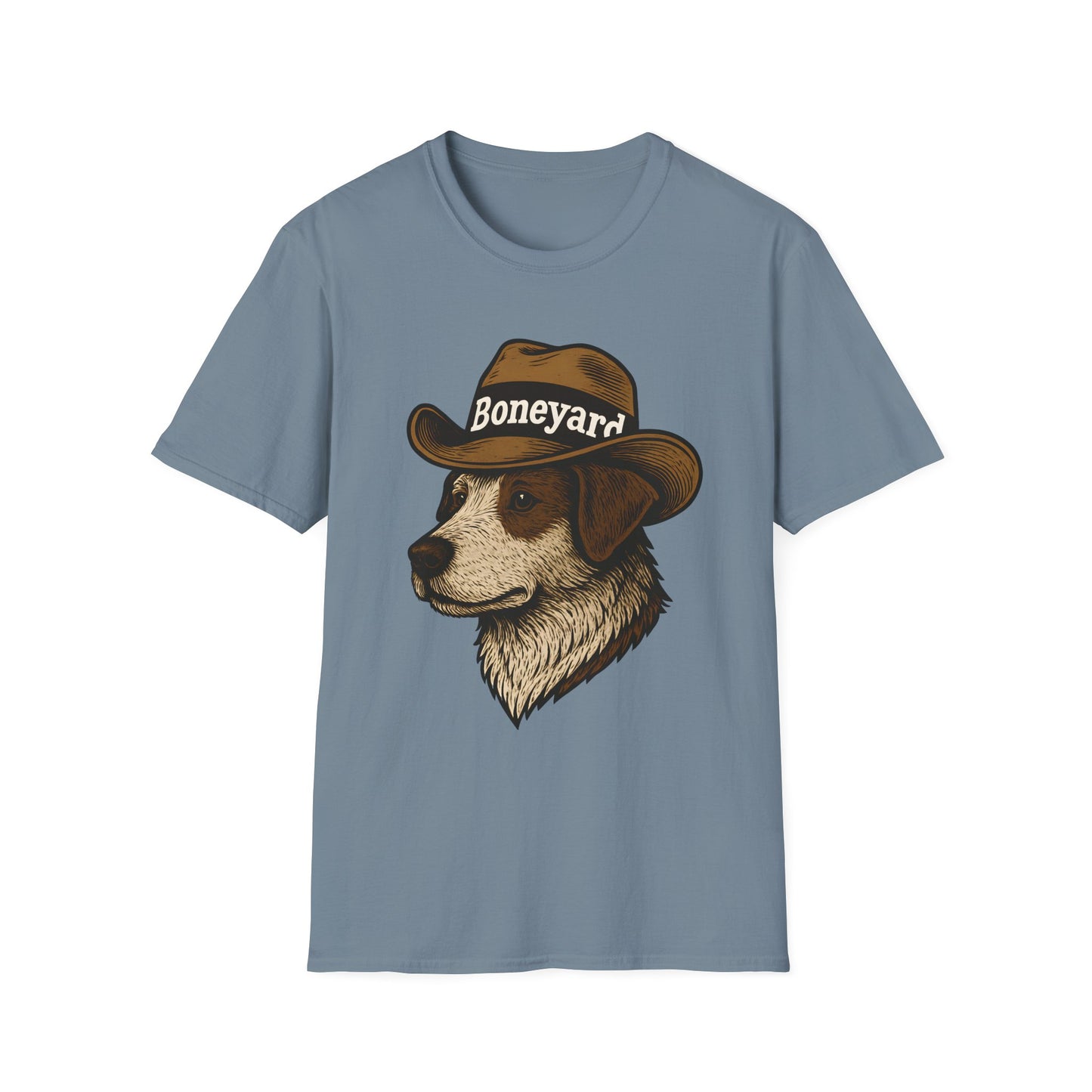 Cowboy Dog T-Shirt – Boneyard Western Pet Lover Tee, Unisex Soft style T-Shirt, Animal Lover Gift, Casual Wear, Pet Owner Apparel, Birthday Present