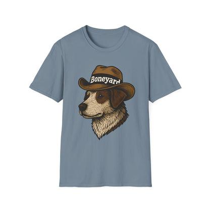 Cowboy Dog T-Shirt – Boneyard Western Pet Lover Tee, Unisex Soft style T-Shirt, Animal Lover Gift, Casual Wear, Pet Owner Apparel, Birthday Present