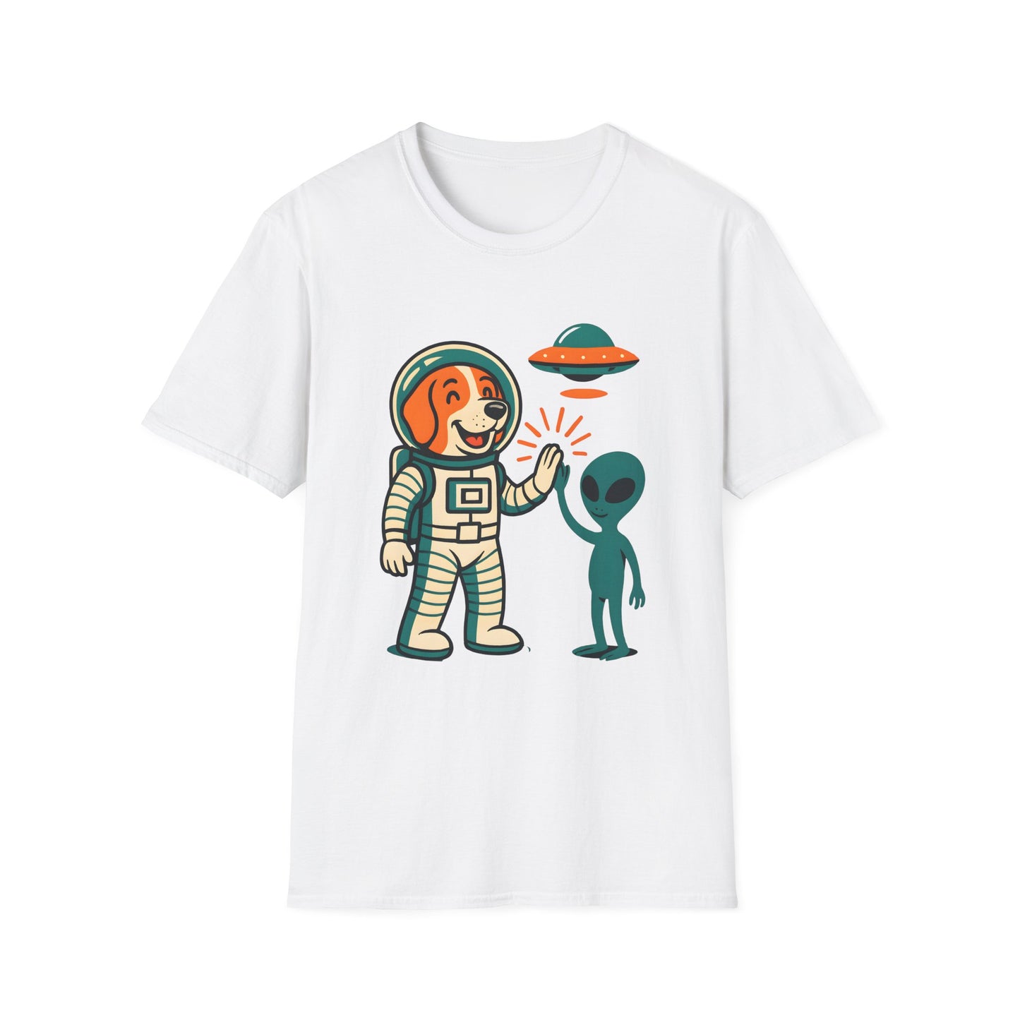 Alien High Five Dog T-Shirt – Funny Space Dog Tee for Animal Lovers, Casual Wear