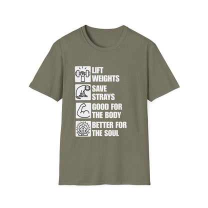 Lift Weights Save Strays T-Shirt | Fitness Dog Rescue Tee