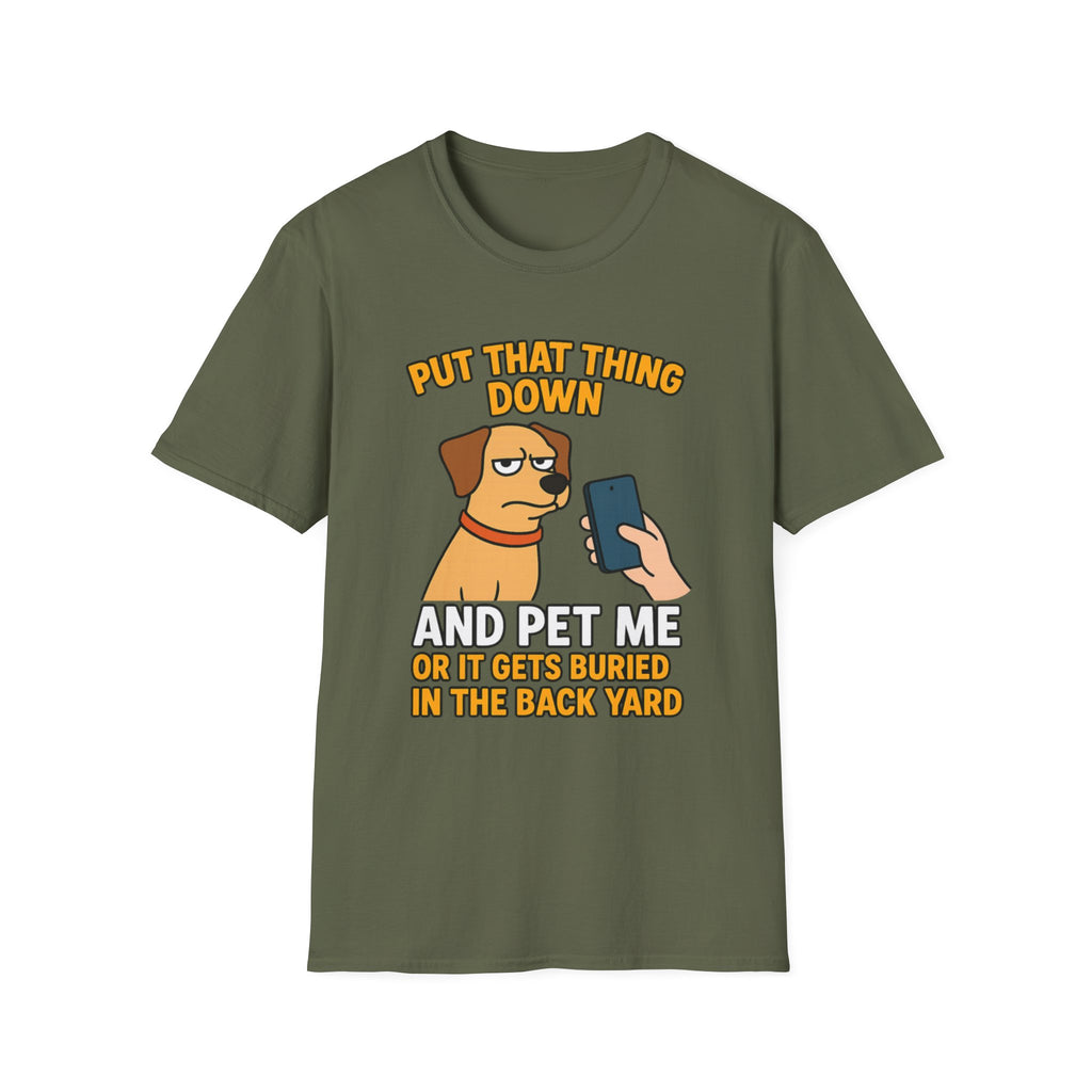 Funny Dog Pet Me Phone Warning T-Shirt