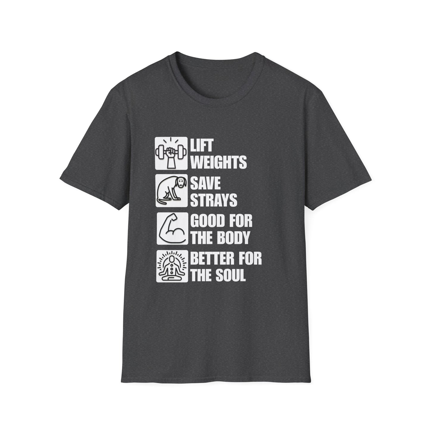Lift Weights Save Strays T-Shirt | Fitness Dog Rescue Tee