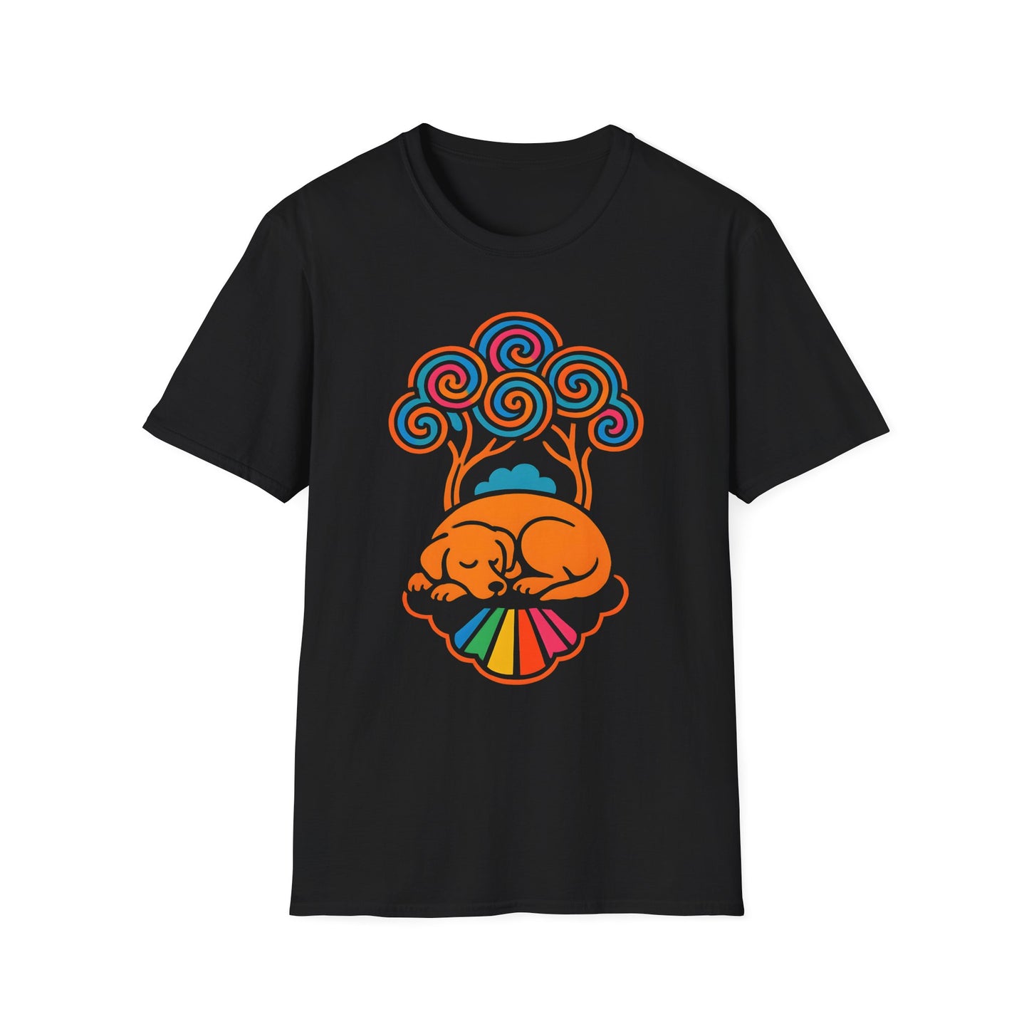 Colorful Sleeping Dog Trippy Tree Psychedelic T-Shirt , Comfortable Tee, Gift for Dog Lovers, Casual Style, Fun and Colorful Graphic