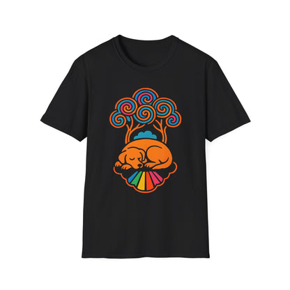 Colorful Sleeping Dog Trippy Tree Psychedelic T-Shirt , Comfortable Tee, Gift for Dog Lovers, Casual Style, Fun and Colorful Graphic