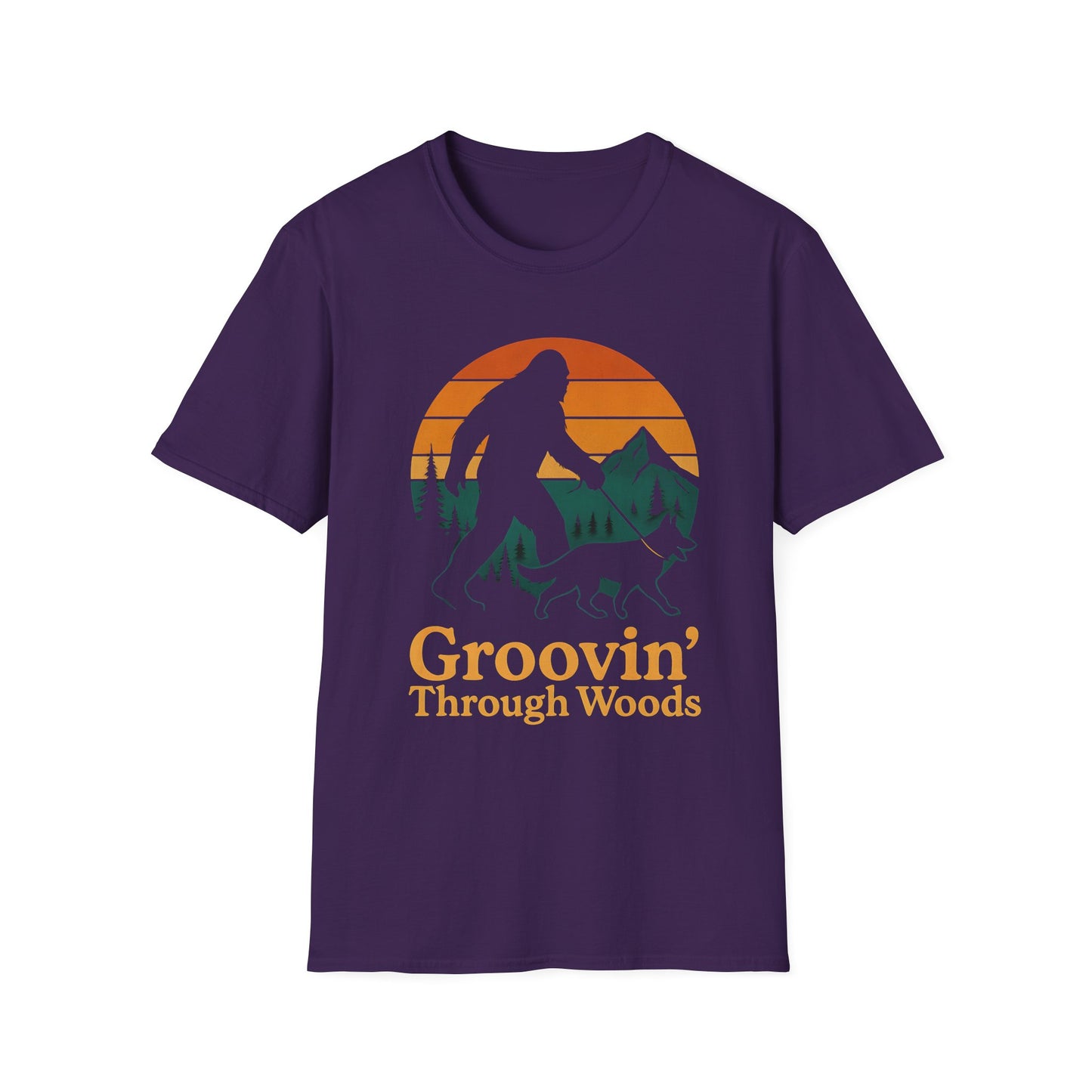 Bigfoot Walking Dog T-Shirt Funny Hiking Pet Lover Tee, Nature Lover Gift, Outdoor Enthusiast Apparel, Groovin' Through Woods Shirt