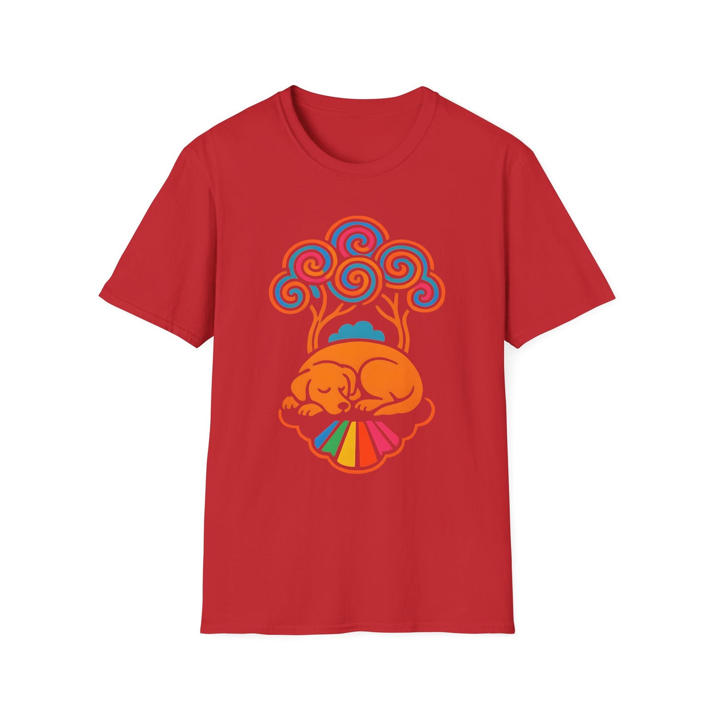 Colorful Sleeping Dog Trippy Tree Psychedelic T-Shirt , Comfortable Tee, Gift for Dog Lovers, Casual Style, Fun and Colorful Graphic