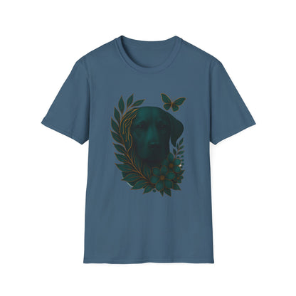 Cyber Floral Dog Silhouette T-Shirt - Unisex Softstyle Tee, Pet Lover Gift, Nature-Inspired Apparel, Casual Wear, Birthday Gift, Spring Fashion