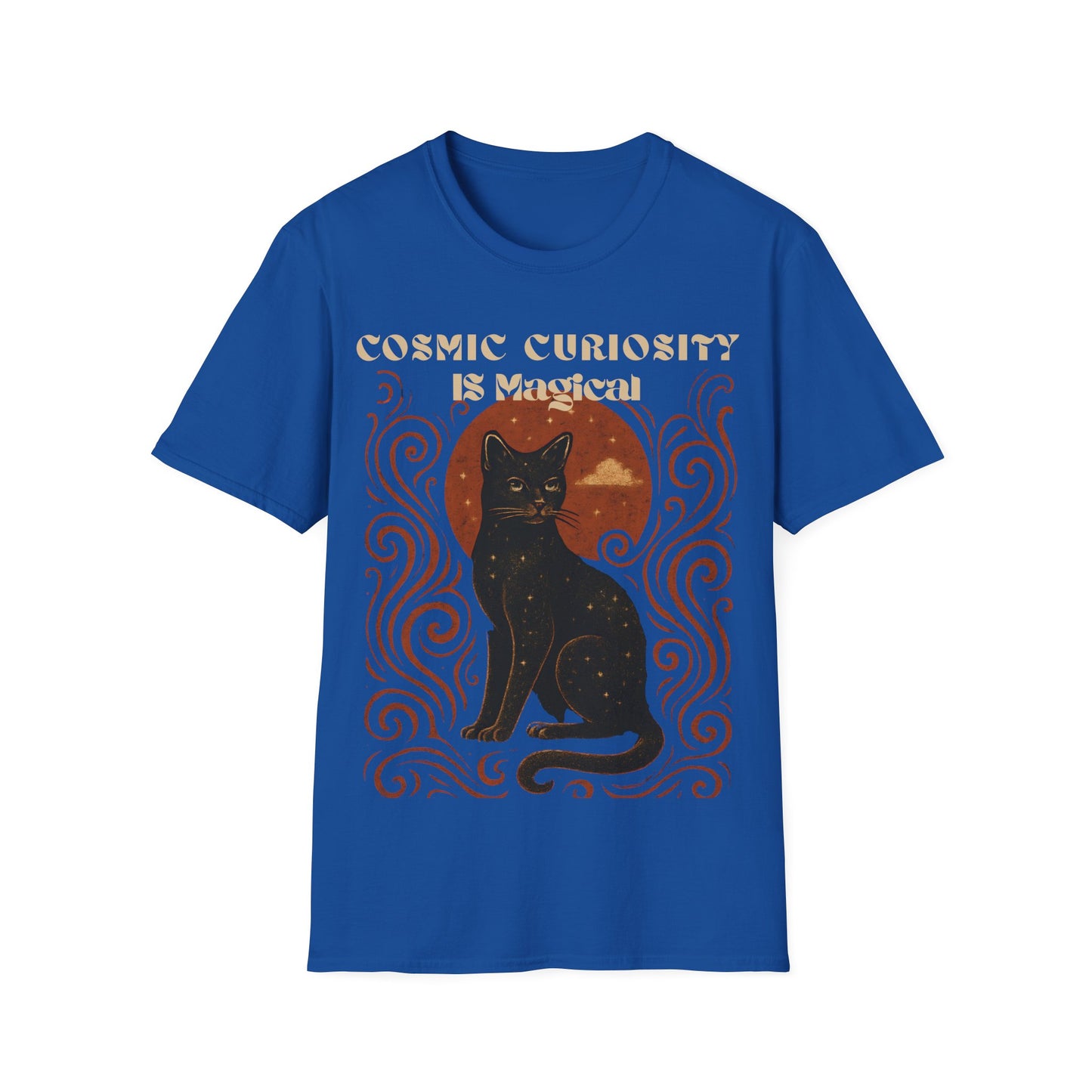 Cosmic Curiosity Black Cat T-Shirt, Magical Tee, Cat Lover Gift, Witchy Apparel, Autumn Outfit, Halloween Shirt