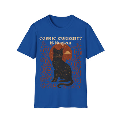 Cosmic Curiosity Black Cat T-Shirt, Magical Tee, Cat Lover Gift, Witchy Apparel, Autumn Outfit, Halloween Shirt