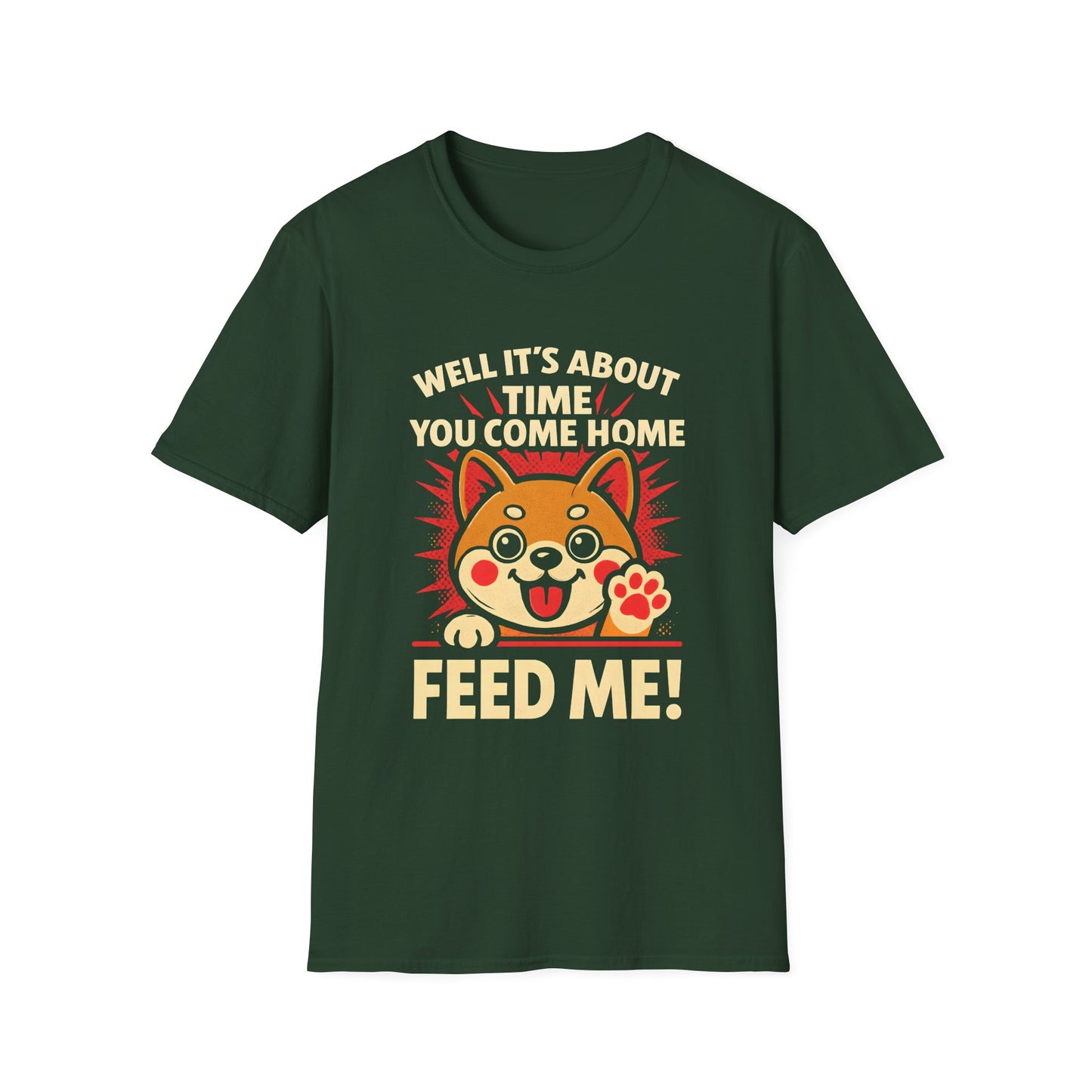 Funny Hungry Dog T-Shirt – Feed Me Pet Parent Humor Tee, Unisex Soft style T-Shirt - Cute Happy Dog Design
