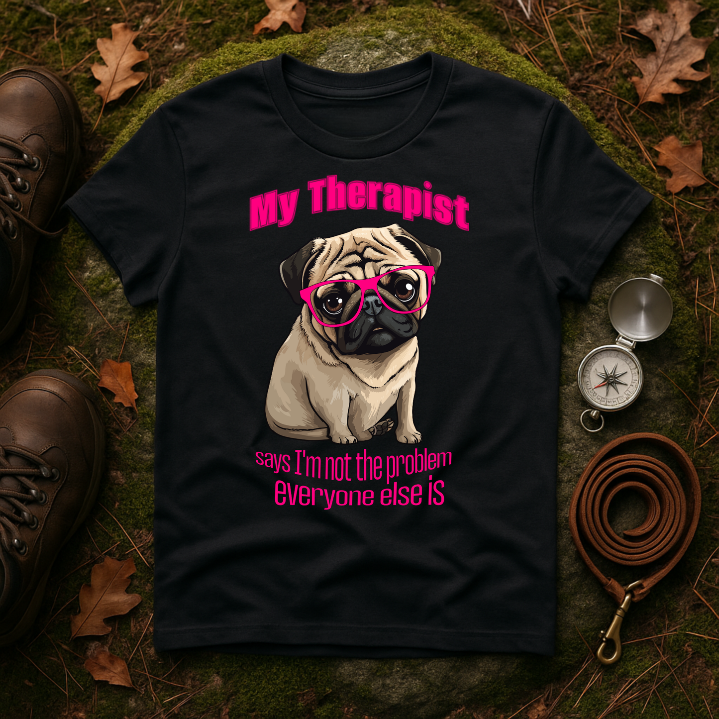 Funny Pug Therapy Shirt – I'm Not the Problem Dog Tee