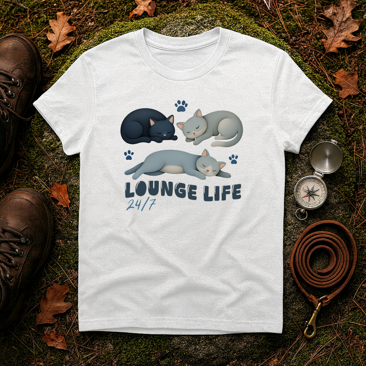 Lounge Life Cat T-Shirt | Funny Lazy Cats 24/7 Graphic Tee