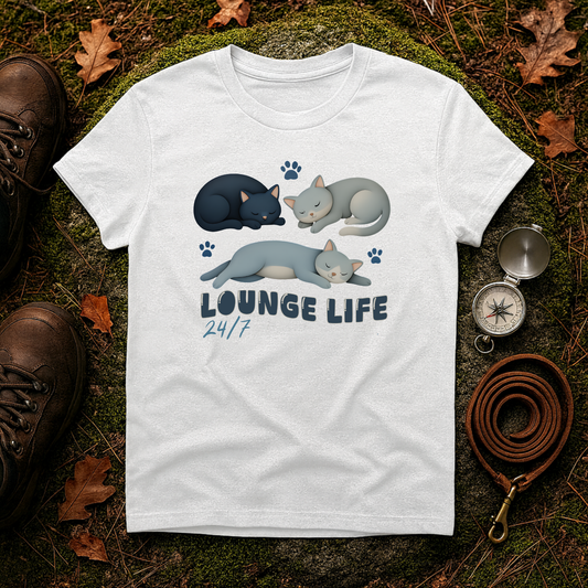 Lounge Life Cat T-Shirt | Funny Lazy Cats 24/7 Graphic Tee