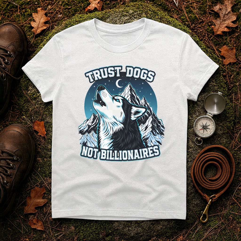 Trust Dogs Not Billionaires Husky Mountain T-Shirt