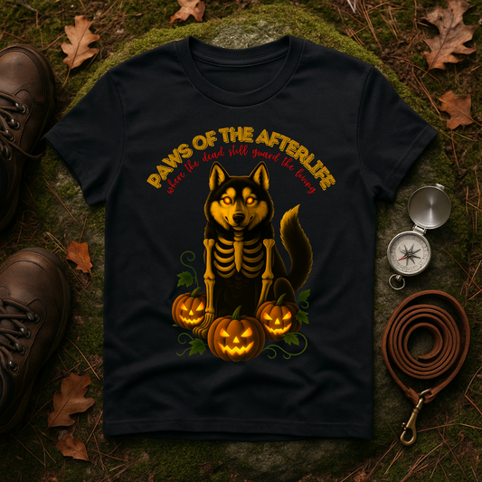 Paws of the Afterlife Husky Skeleton Halloween T-Shirt