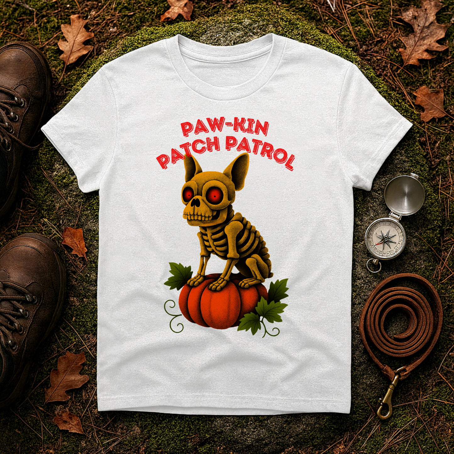 Paw-kin Patch Patrol Skeleton Frenchie Halloween T-Shirt