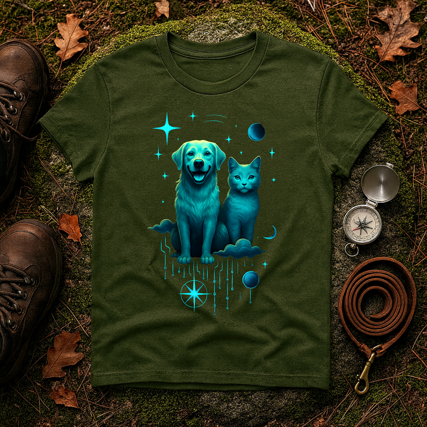 Celestial Dog and Cat Glow Space Pet Lover T-Shirt