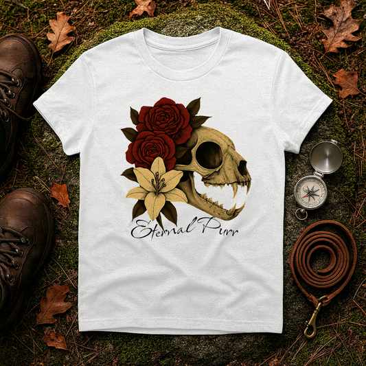 Eternal Purr Cat Skull Gothic Floral T-Shirt