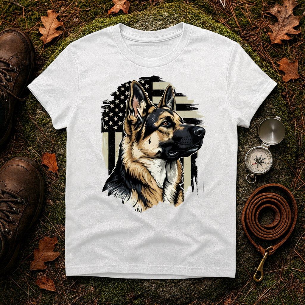 German Shepherd American Flag T-Shirt