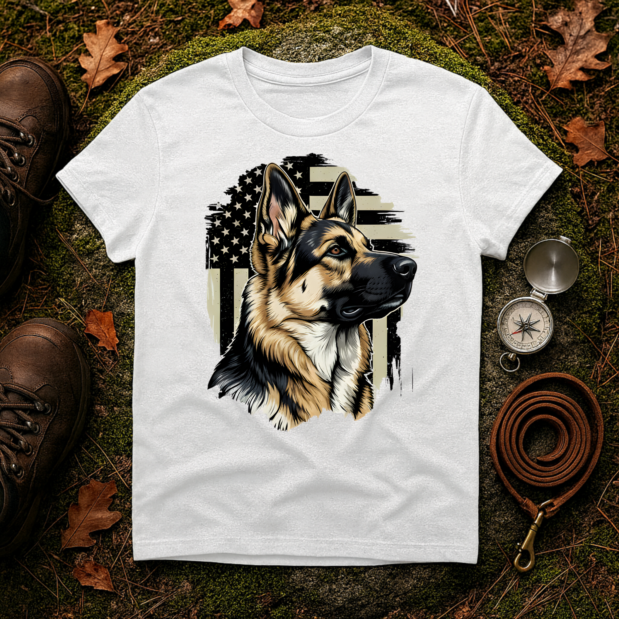 German Shepherd American Flag T-Shirt