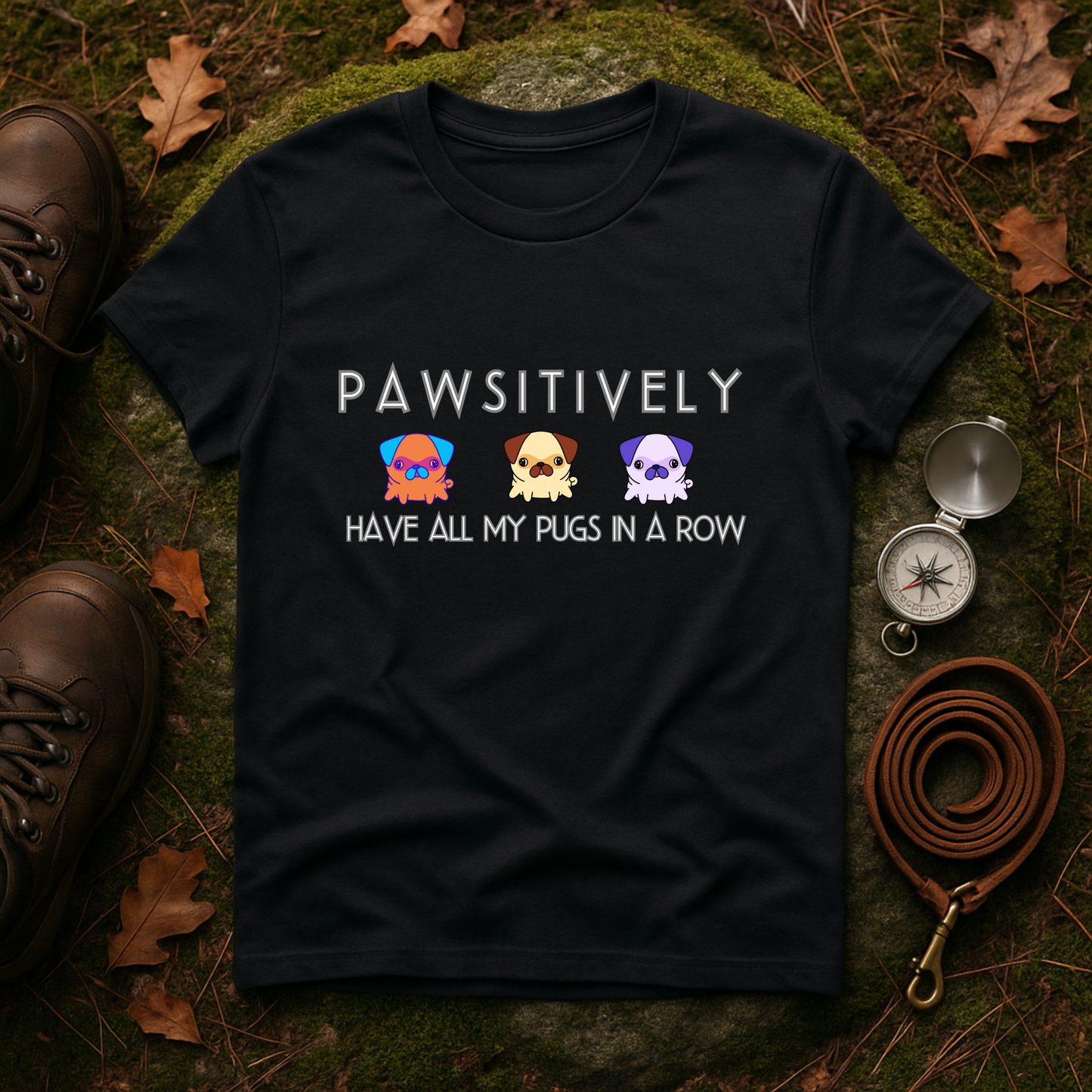 Funny Pug Shirt – Pawsitively All My Pugs in a Row Tee