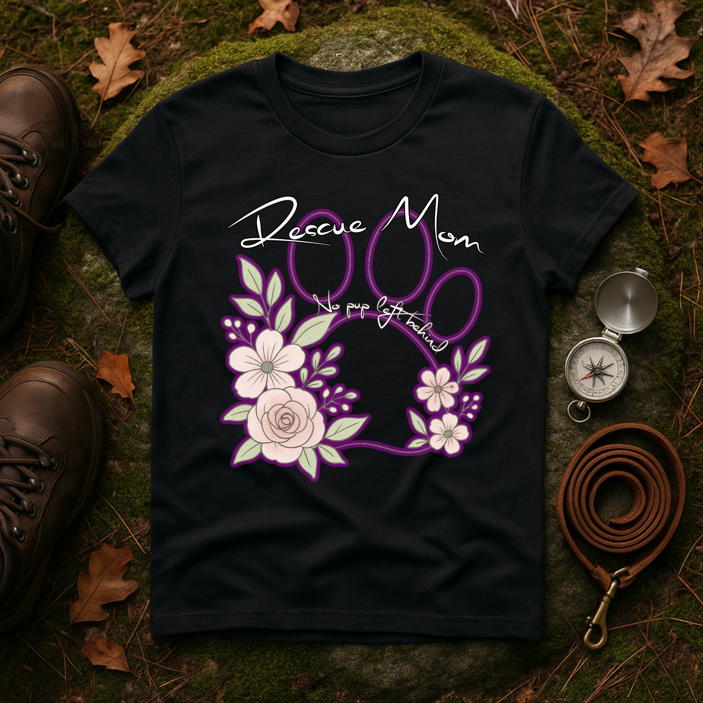 Rescue Mom Floral Paw Print Tee – No Pup Left Behind