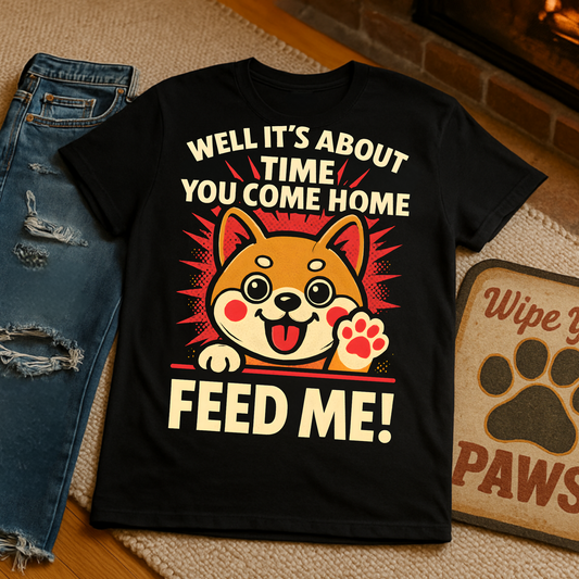 Funny Hungry Dog T-Shirt – Feed Me Pet Parent Humor Tee, Unisex Soft style T-Shirt - Cute Happy Dog Design