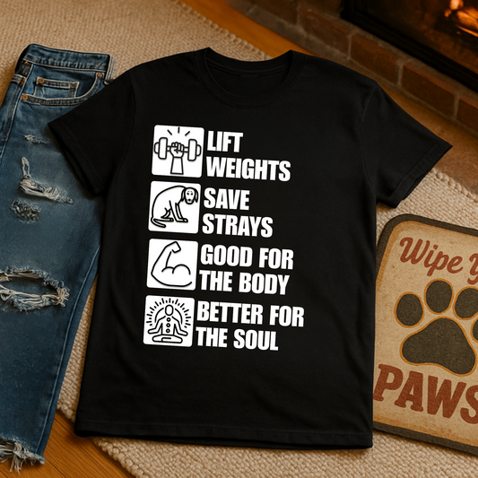Lift Weights Save Strays Shirt - Fitness Dog Rescue Tee