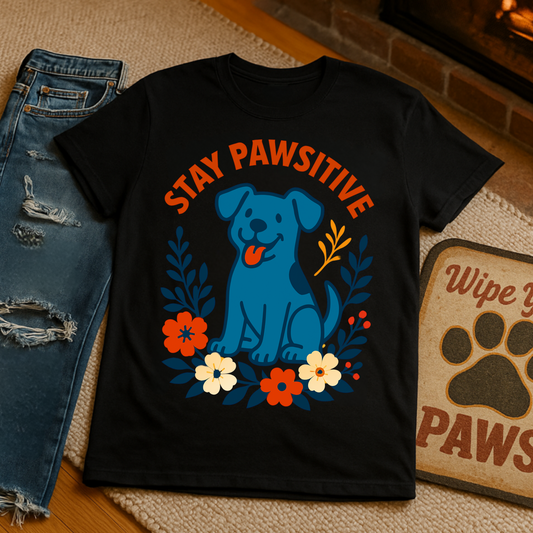 Stay Pawsitive Unisex T-Shirt, Cute Dog Tee, Pet Lover Gift, Inspirational Shirt, Animal Adoption Awareness