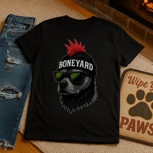 Punk Rock dog T-Shirt, Cool Graphic Tee, Music Lover Shirt, Festival Outfit, Unique Gift for Teens, Boneyard Design