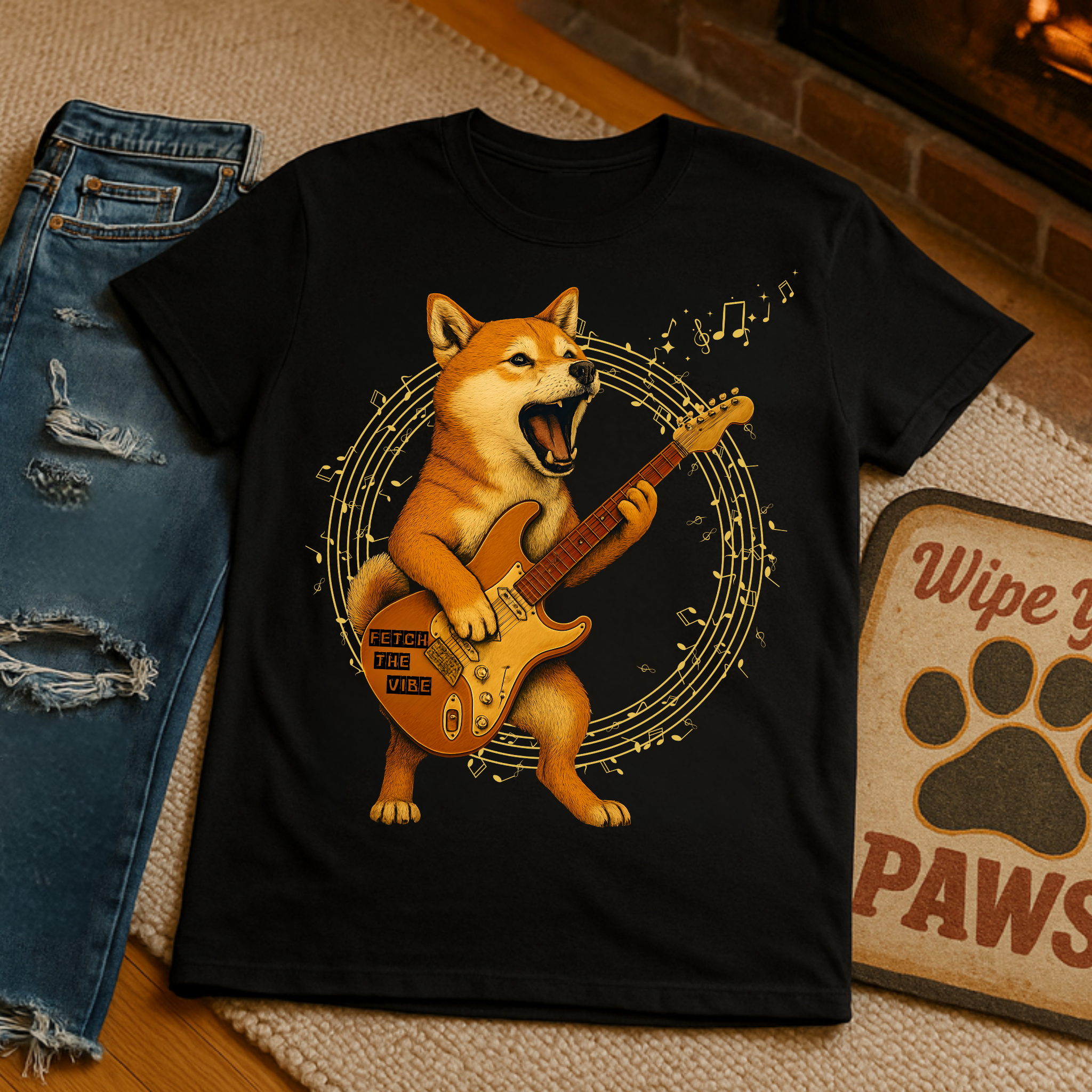 Rocking Shiba Inu Dog Guitar T-Shirt