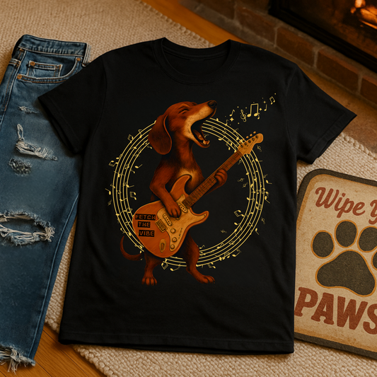 Rockin' Dachshund T-Shirt, Music Lover Tee, Unisex Dog Shirt, Gift for Pet Owners, Casual Wear, Birthday Gift, Festival Attire
